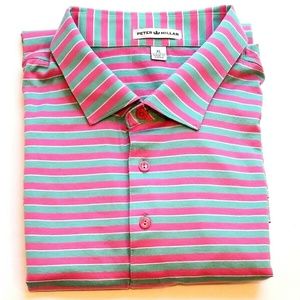 Peter Millar Pink Green Striped Cotton Polo Shirt